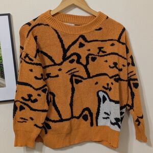 Adorable Orange Cat Pattern Sweater